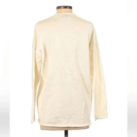 BCBGMAXAZRIA | Roll Trim Cotton V-Neck Ivory Pullover Sweater Size XS - Picture 4 of 7